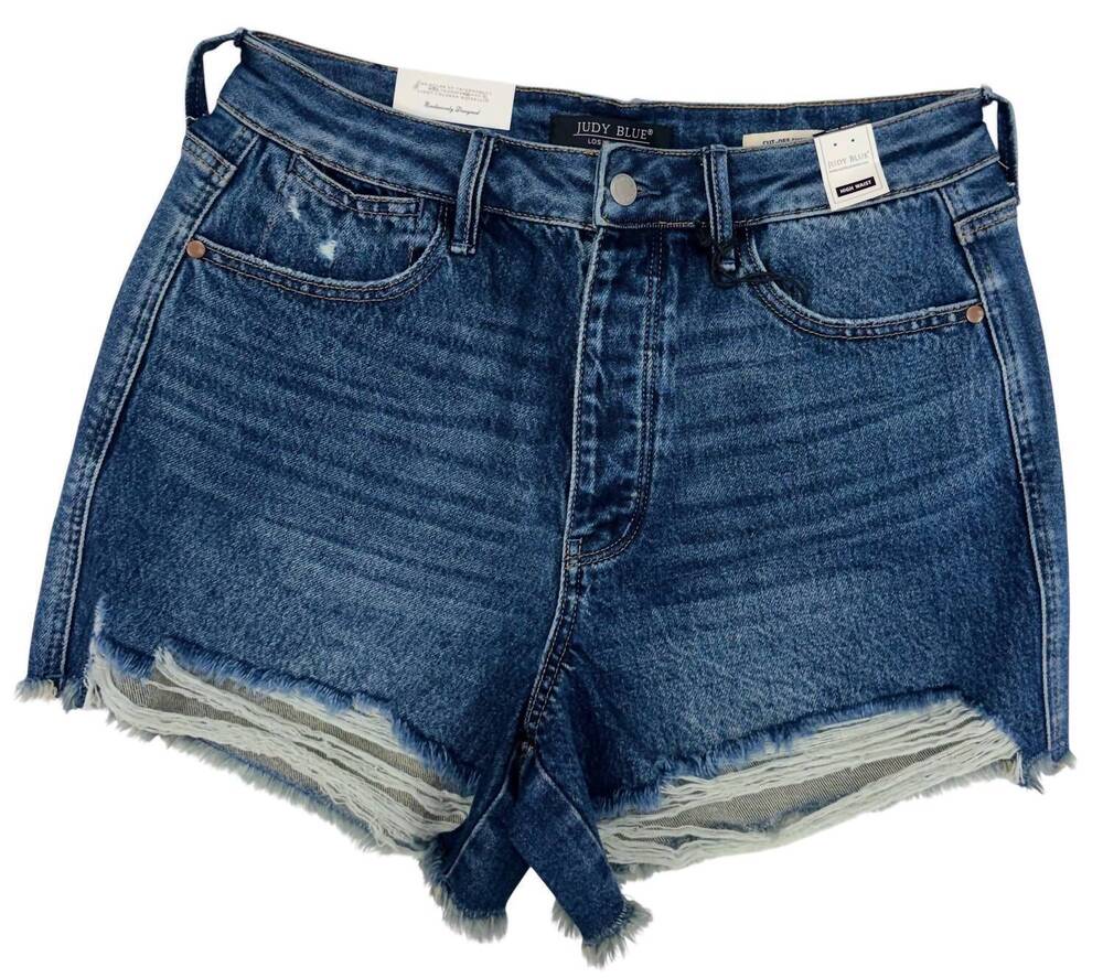 NEW JUDY BLUE women's rigid magic cut off denim shorts in medium wash blue
